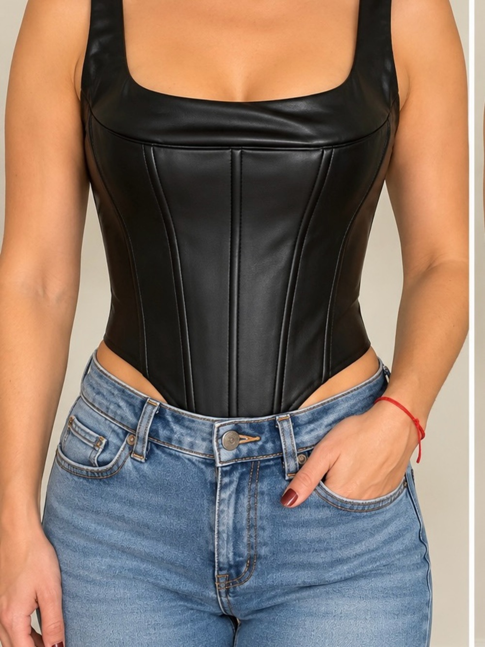 Black Faux Leather Corset Crop Top
